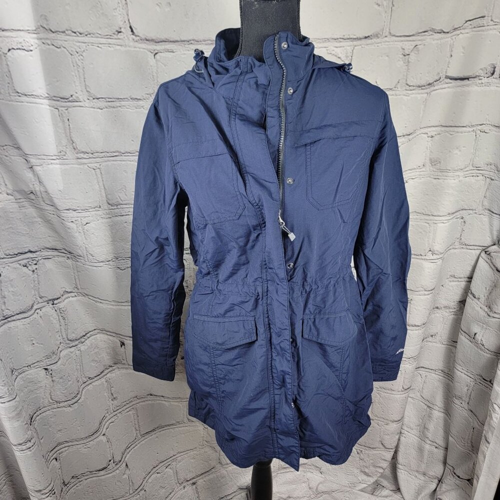 Eddie Bauer Womens S Blue Adventurer Hiking Rain Jacket Long Coat Casual